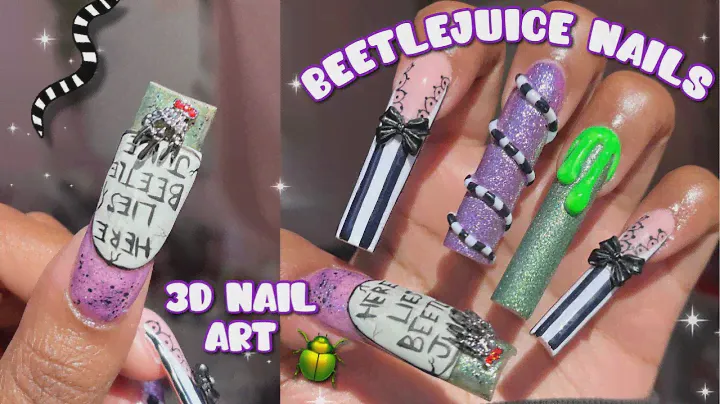 XL BEETLEJUICE NAILS 🪲🖤 | MADAM GLAM HALLOWEEN GELS | 3D NAIL ART