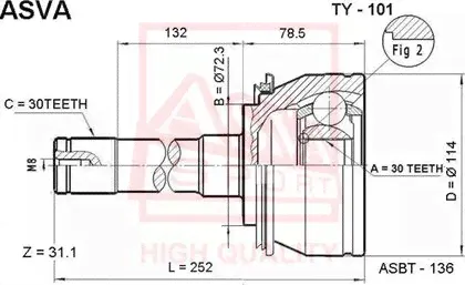 Шрус наружный (граната) Asva передний для Toyota Land Cruiser 100 1998-2007. Артикул TY-101-0