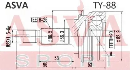 Шрус наружный (граната) Asva передний для Toyota Yaris II 2005-2013. Артикул TY-88-1