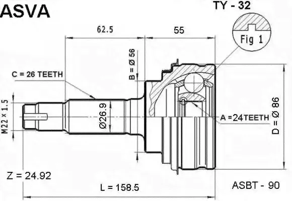 Шарнирный комплект, приводной вал ASVA TY-32-0